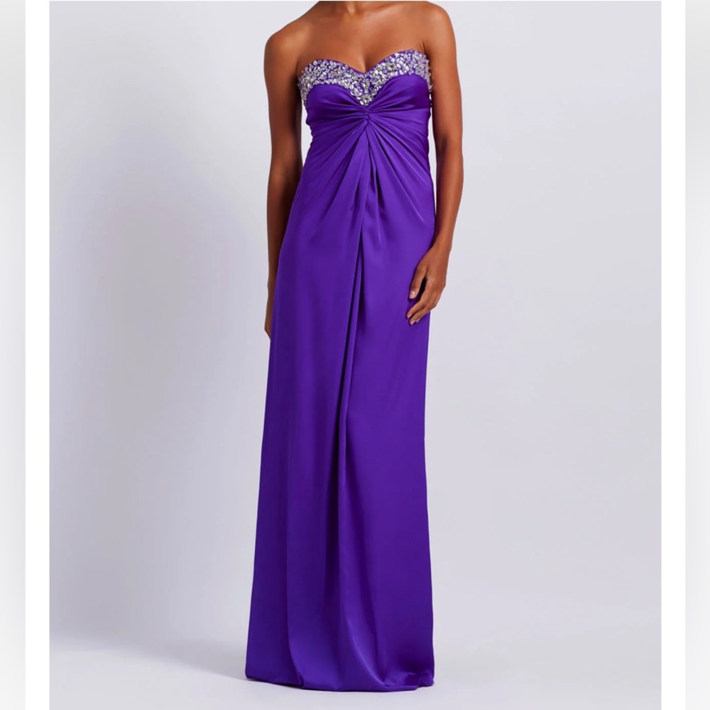 PatBO Strapless Purple Evening Gown with Beaded Sweetheart Neckline